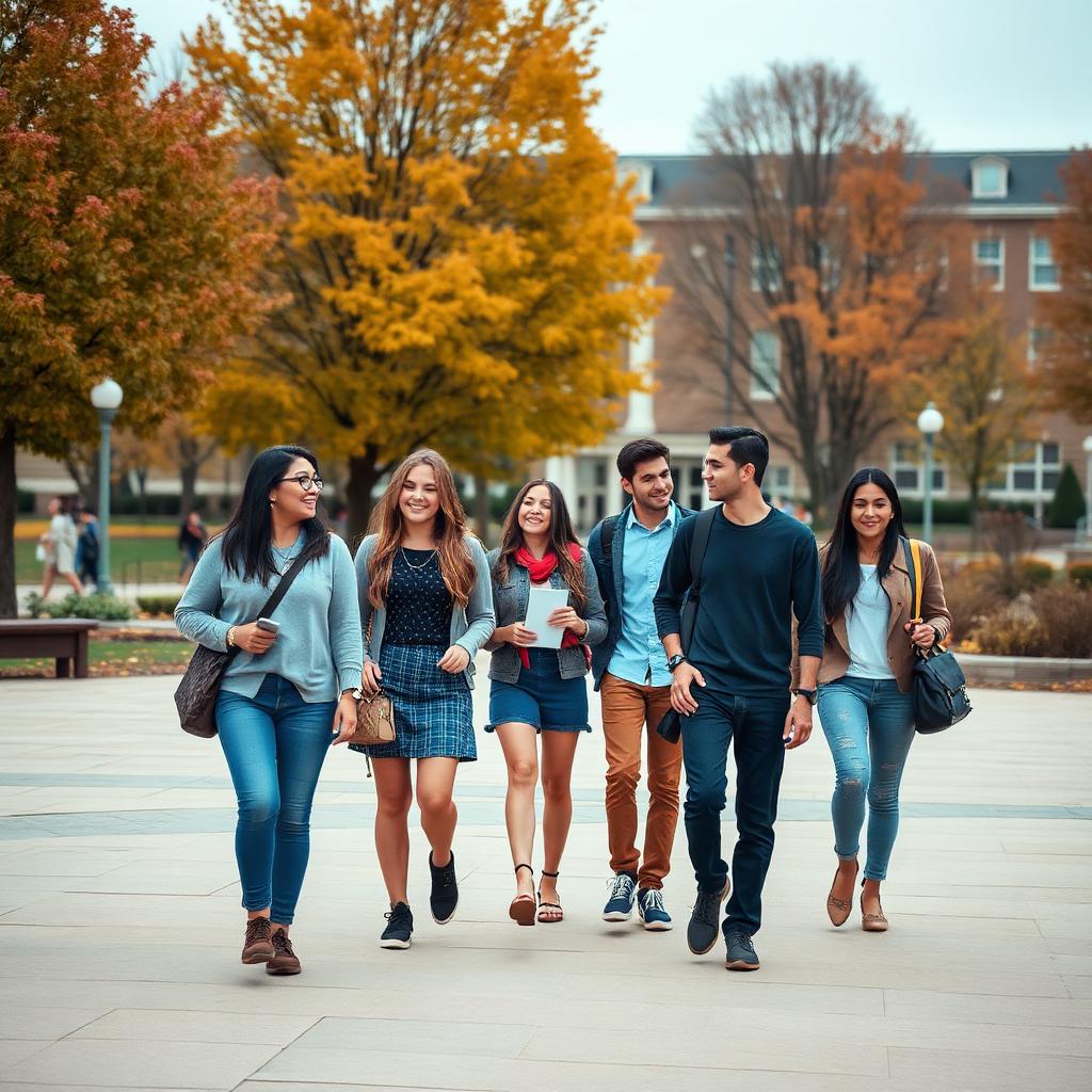 College students walking across a university campus